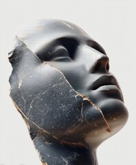 Poster - Digital Glitch Metamorphosis Fragmented Black Marble Sculpture Exploring Transient Identity, AI Aesthetics and Post-Human Design Narratives