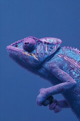 Poster - Cybernetic Nature Futuristic Chameleon with Glowing Circuit Skin - Innovative Tech Visualization for Digital Transformation and Creative AI Storytelling