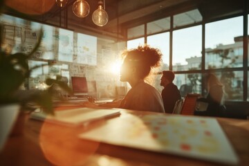 Leinwandbilder - Golden Hour Workspace Innovation Inclusive Tech Collaboration and Neurodiversity Empowerment in Modern Open-Plan Design for Next-Gen Productivity