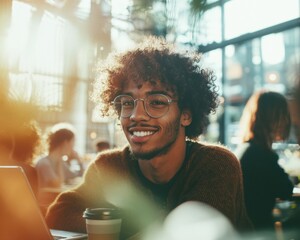 Aufkleber - Inclusive Gen Z Workplace Vibrant Collaborative Remote Work Culture with Diverse Young Professional Thriving in Warm, Sunlit Modern Co-Working Space