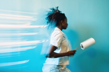 Poster - Dynamic Workplace Transformation Gen Z Professional Redefining Space with Kinetic Motion Painting - Innovative Design and Creative Renovation Narrative