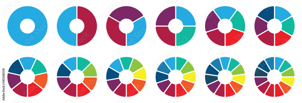 Vector de Stock Pie chart set, segmented circle icons with circle ...