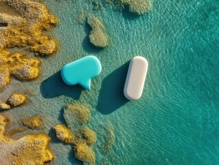 Aufkleber - Minimalist Communication Design Empathetic Dialog Symbols on Oceanic Texture - Innovative Conflict Resolution and Digital Interaction Metaphor