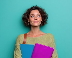 Fototapete - Empowered Learning Journey Vibrant Gen Z Student Embodying Academic Aspiration and Mindful Educational Growth in Minimalist Creative Space