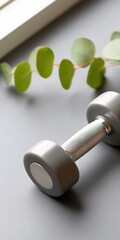 Poster - Minimalist Home Fitness Revolution Sleek Adjustable Dumbbell with Biophilic Wellness Design - Integrated Smart Technology for Personalized Strength Training