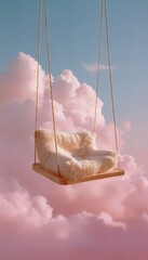 Aufkleber - Dreamy Digital Wellness Escape Soft Textural Swing Suspended in Pastel Cloud Dreamscape - Mindful Relaxation and Creative Inspiration for Modern Lifestyle Content