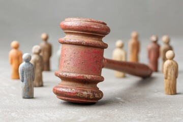 Aufkleber - Inclusive Justice Reimagined Multicultural Legal Representation Symbolized by Diverse Wooden Figurines and Textured Judicial Gavel - Social Equity Storytelling