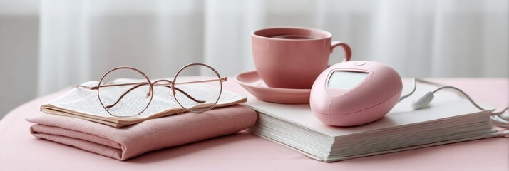 Aufkleber - Soft Minimalist Wellness Moment Pastel Digital Comfort with Reading Glasses, Heart-Centered Technology, and Mindful Self-Care Aesthetic for Modern Healthcare Professionals