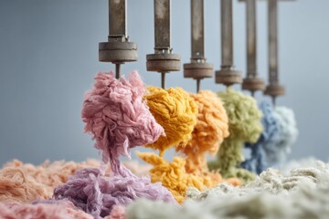 Poster - Soft Industrial Textile Innovation Pastel Yarn Manufacturing Process Showcasing Sustainable Color Engineering and Circular Fashion Design Technology
