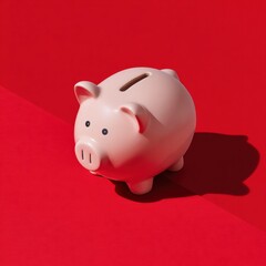 Aufkleber - Minimalist Financial Wellness Pop Art Ceramic Piggy Bank on Vibrant Red - Gen Z Savings Strategy for Digital Age Wealth Management and Financial Empowerment