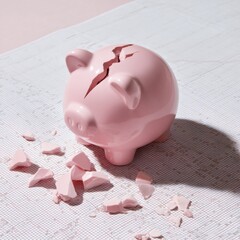 Poster - Financial Vulnerability Exposed Minimalist Millennial Pink Piggy Bank Fracture - Economic Stress Visualization for Investment Strategy and Risk Management Content
