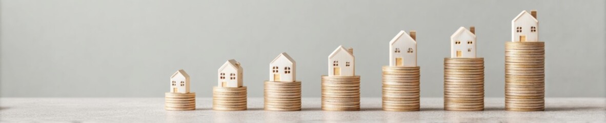 Fototapete - Minimalist Economic Visualization Progressive Property Investment Insights - Ascending House Scales Depicting Real Estate Market Growth and Financial Strategy
