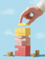 Leinwandbilder - Minimalist Risk Management Visualization Gradient Jenga Blocks and Strategic Financial Balance - Entrepreneurial Decision-Making in Volatile Markets