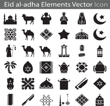 Eid al-adha silhouette flat icon collection set vector illustration
