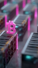 Poster - Cyberpunk Crypto Frontier High-Performance Bitcoin Mining Ecosystem Visualizing Technological Innovation, Digital Transformation, and Next-Gen Financial Infrastructures