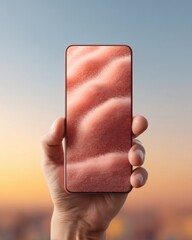 Leinwandbilder - Futuristic Mobile UI Meets Sunset Gradient Innovative Tech Display Showcasing Next-Gen Digital Experience with Immersive Coral-Toned Screen Interface