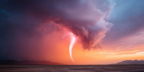 Poster - Climate Crisis Visualized Apocalyptic Tornado Landscape Revealing Extreme Weather Dynamics - Cinematic Climate Change Documentary Stock Imagery