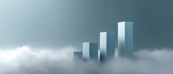 Fototapete - Future-Forward Financial Growth Visualization Minimalist Quarterly Performance Charts Emerging Through Misty Corporate Landscapes of Strategic Advancement