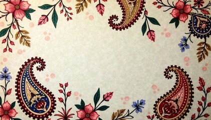  Subtle paisley print in muted earth tones on linen, vintage, elegant, texture