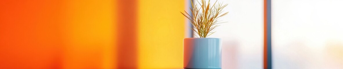 Aufkleber - Minimalist Aesthetic Fusion Vibrant Gradient Design with Dried Botanical in Soft Blue Ceramic Vessel - Contemporary Interior Styling Trend