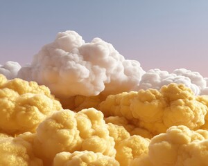 Poster - Ethereal Cloud Dreamscape Soft Pastel Gradient Sky with Textured Volumetric Clouds - Serene Digital Backdrop for Creative Visualization and Mindful Content Design