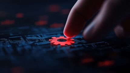 Aufkleber - Next-Gen Digital Optimization Minimalist Tech Interface Reveals Cybernetic Transformation with Glowing Gear Interaction - Cutting-Edge Software Evolution Narrative