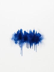 Poster - Urban Watercolor Silhouette Minimalist Cityscape in Deep Blue - Contemporary Design Trend for Digital Marketing and Urban Development Narratives