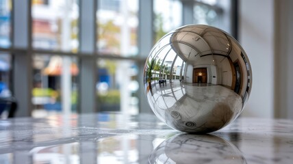 Poster - Reflective Sphere Reflecting Modern Architecture and Cityscape