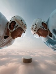 Aufkleber - Epic Sports Moment Cinematic Ice Hockey Face-Off with Dynamic Minimalist Aesthetic - High-Performance Athleticism and Competitive Spirit in Modern Professional Gaming Era