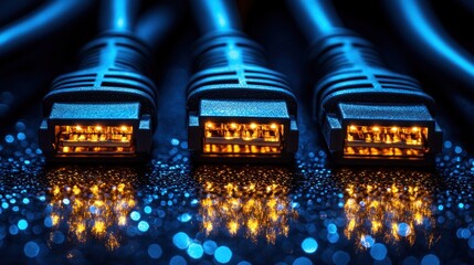 Poster - Illuminated Digital Connectors: High-Definition Cables in a Dark Setting