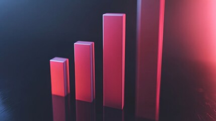 Leinwandbilder - A close-up of a D bar chart showing business growth and financial trends, with a dark gradient background and reflective surfaces for a sleek look.