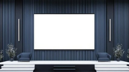 Poster - Modern Minimalist Exhibition Space with Blank Canvas for Art Display and Sleek Furniture in a Contemporary Setting