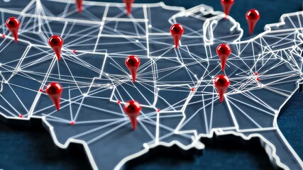 Poster - Discover a detailed map showcasing key connections and urban centers across the U.S. with various location markers