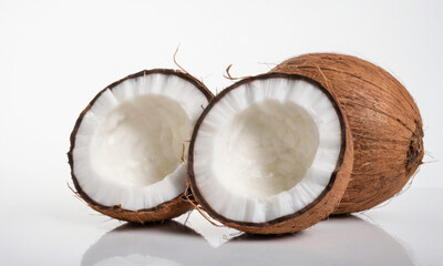 Poster - Two halves of a coconut on a white surface