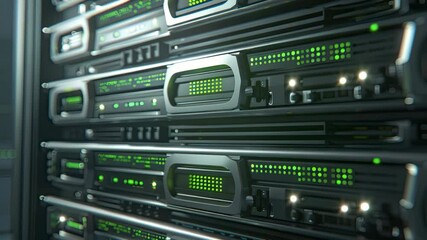 Poster - A glimpse of a modern server room filled with organized servers and bright indicators, highlighting efficient tech