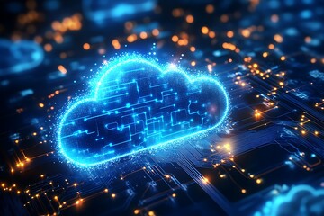 Poster - Cloud Computing Shape on Circuit Board, Glowing, Abstract Digital Tech Connection