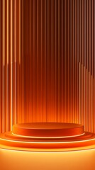 Poster - Orange Round Platform with Vertical Wall Backgrounds, Lit Edge, Display Showcase