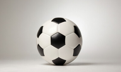 Poster - A black and white soccer ball on a plain white surface