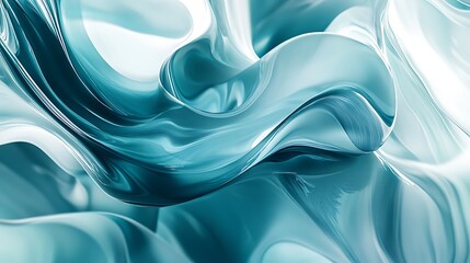 Aufkleber - Wavy Background of Cyan and White Texture, Abstract Fluid Design, Swirling Effect