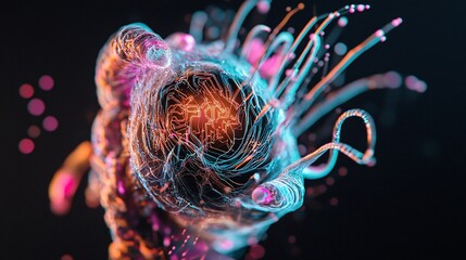 Poster - Abstract digital art. Colorful swirl of tendrils emanating from glowing center