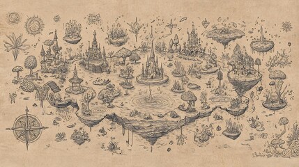  Whimsical Cartography: A Hand-Drawn Fantasy World Map with Floating Islands
