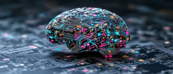 Poster - Circuit brain  Electronic circuit brain on electronic platform with lights
