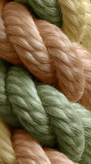 Aufkleber - Close-up of intertwined beige, green, and light brown textured ropes, showcasing a soft, fibrous appearance symbolizing natural texture and craftsmanship