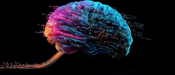 Poster - Digital brain with glowing nodes against dark backdrop, network activity