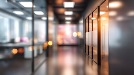 Dynamic office scene with blurred background and doorway modern workspace contemporary design
