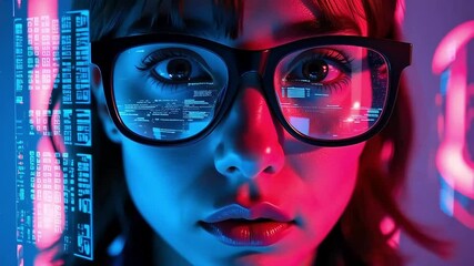 Woman Programmer Coding Glasses Reflection Software Development Future Tech