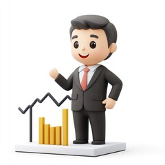 Poster - Cartoon businessman presenting financial growth data.