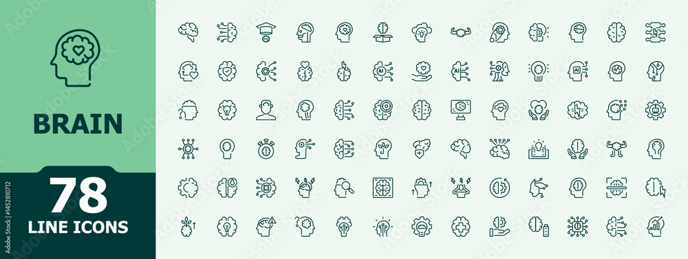 Brain icon set. Minimalist icons collection. Brainstorm simple icon set ...