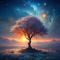 Wall Mural - Landscape with Milky way galaxy. Night sky with stars and silhouette mangrove tree in sea. Long exposure photograph.
