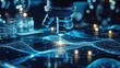 © Generative AI - Microscopic Data Analysis Blue Network Visualization.
